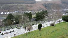 Aberfan Cemetery - the children's graves are visible from across the valley